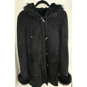 Via Veneto 100% Lambskin Shearling Fur Trimmed Coat Size X-Small